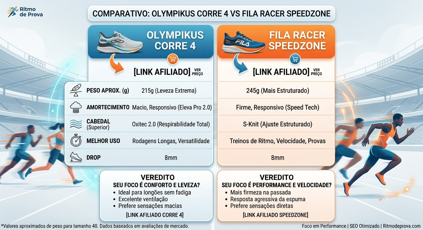 Leia mais sobre o artigo Olympikus Corre 4 vs Fila Racer Speedzone: Qual o Melhor Tênis para Você?