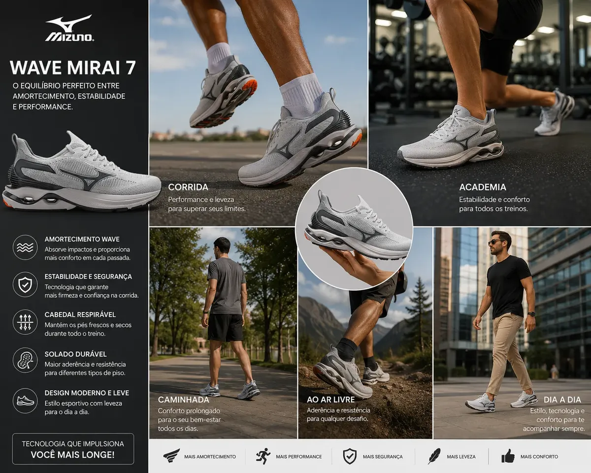 Leia mais sobre o artigo Review Completo: Mizuno Wave Mirai 7 – Vale o investimento para seus treinos em 2026?